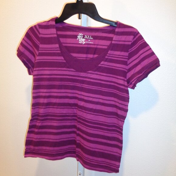 N.Y.L. New York Laundry Layered Look Striped Top Shirt Size Medium Short Sleeve - Picture 5 of 10